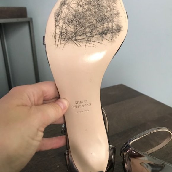 Stuart Weitzman Nudistsong Strap Sandal Heels in Metallic Size 9.5 - Picture 5 of 6